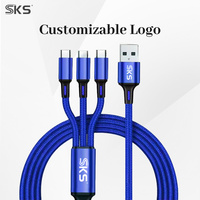 Kabel Pengisian Daya Multi Tipe C 3 Port, Kabel Pengisian Cepat USB A ke Tipe C dengan Jalinan Nilon, Kabel Pengisian 3 in 1 untuk Android
