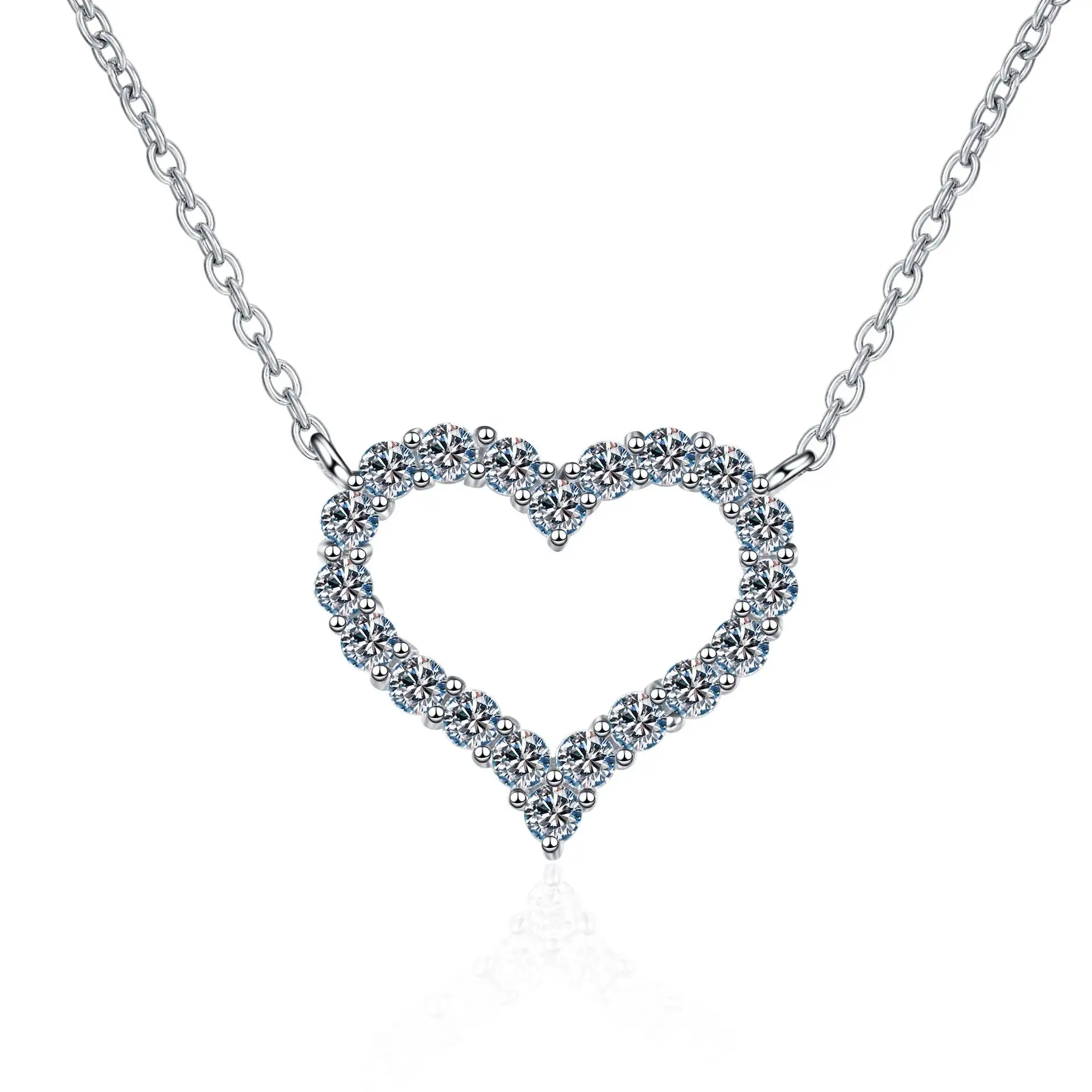 Collar de plata de ley 950 con diamantes, accesorio con diseño de corazón de amor grande y dulce, de platino, 925