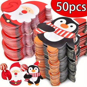 50 Tarjetas de Papel para Piruletas Navideñas, Diseño de Papá Noel y Pingüino, Soportes para Dulces, Envoltorios Decorados de Cartón - Product Image 1