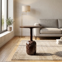 Table basse ronde moderne avec plateau en bois laqué brillant et base en marbre, meubles de salon