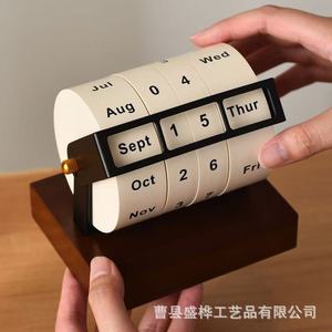 Sheng Hua Wooden Calendar Perpetual <b>Desk</b> <b>Rotating</b> Horizontal Day View Compact Design New Year Gift - Product Image 3