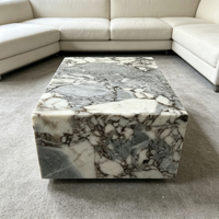 Table basse de salon de luxe en marbre Calacatta de Chine blanc éléphant, design moderne, sur socle, personnalisable