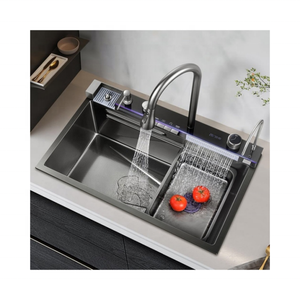 7546 Évier De Cuisine Multifonction Moderne En Acier Inoxydable Avec Clé De Piano Smart LED Cascade Robinet Fregaderos De Cocina - Product Image 1