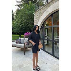 Robe chemise en lin noir Tilda avec ceinture personnalisée, style élégant vintage décontracté, haute qualité, taille unique et XS-6XL, motif uni - Product Image 2