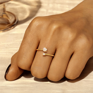 CANNER Wholesale 925 Sterling Silver 18K Yellow <b>Gold</b> Plated <b>Opal</b> Stone Adjustable Engagement <b>Ring</b> Women's Jewelry Wedding Party - Product Image 6