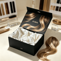 Cajas de Empaque para Pelucas de Viaje, Negras y Doradas, con Cierre Magnético, Personalizadas con Logotipo, de Lujo y Exclusivas