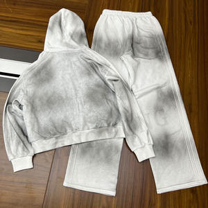 ชุดวอร์มผ้าฝ้ายมีซิปสำหรับผู้ชายพิมพ์ลาย DTG สีสเปรย์ซักสกปรก - Product Image 2