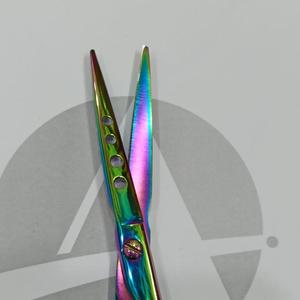 กรรไกรตัดแต่งขนสัตว์เลี้ยงสเตนเลสสตีลเคลือบหลายสีไทเทเนียมพร้อมที่วางนิ้ว - Product Image 3