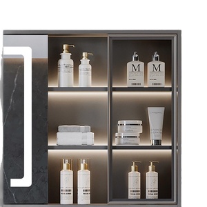 Armoire <span class=keywords><strong>de</strong></span> <span class=keywords><strong>salle</strong></span> <span class=keywords><strong>de</strong></span> <span class=keywords><strong>bain</strong></span> murale intelligente avec lavabo, comptoir en <span class=keywords><strong>bois</strong></span> <span class=keywords><strong>massif</strong></span> multicouche et pierre microcristalline, gris, certifiée CE - Product Image 5