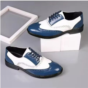 Chaussures habillées pour hommes en cuir artificiel sculptées à lacets de grande taille 38-48 Color Block Brogue - Product Image 6