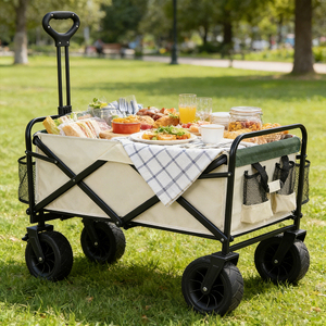 Chariot utilitaire pliable, capacité de 220 lb, chariot de plage et de parc robuste pour l'extérieur avec table pour le <span class=keywords><strong>jardin</strong></span>, le camping, les sports et les courses - Product Image 1