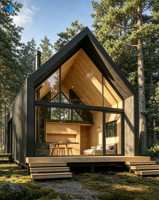 Maison modulaire préfabriquée en acier léger de style européen moderne avec de grands fenêtres en verre pour chalet de vacances en montagne