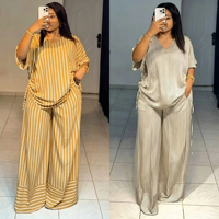 Ensemble pantalon long et haut rayé à col en V ample et décontracté pour femme, collection été 2025, style européen