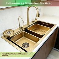 Fregadero de Cocina de Acero Inoxidable 304 SUS304, Nano Oro, Multifuncional, Antibacteriano, Antimanchas, para Cocina China y Occidental