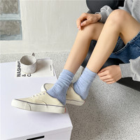 Chaussettes mi-mollet unisexes en coton doux et simple, à double aiguille, fines côtes, couleur unie