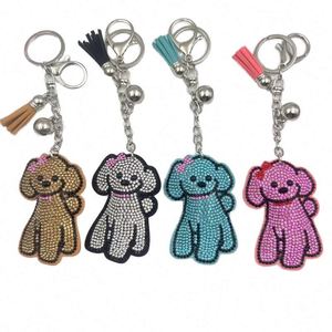 Cute French Bulldog Light Keychain Bling Rhinestone Glitter Gummy Diamond Crystal Small Animal Tassel Portable Cartoon Gift Idea