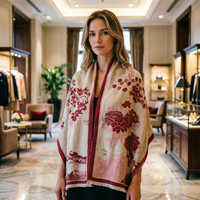 Nouvelle Écharpe d'Hiver en Faux Cachemire pour Femmes - Motif Pivoine Réversible, Châle Extra-Épais et Doux avec Protection Solaire