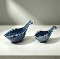 Ensemble de bols à sauce en céramique en forme de poisson, bleu dégradé et blanc, deux tailles, motif échelle en relief, pour la maison, la cuisine et la décoration de table