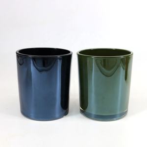 FENGJUN Pots à bougies de luxe en verre avec couvercle, surface irisée noir foncé et vert brillant - Product Image 1