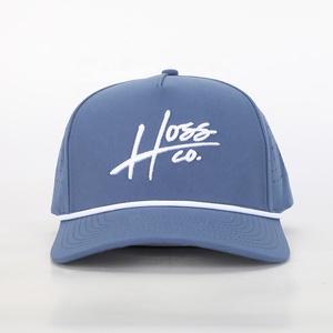 Wholesale <strong>Custom</strong> Oem BSCI High Quality Embroidery Logo 5 Panel Rope <strong>Hat</strong>,Blue Polyester Gorras,Laser Cut Hole Trendy Baseball Cap - Product Image 2