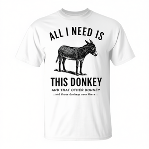 All I Need Is This Donkey - Camiseta vintage con estampado de animales para hombre, cuello redondo, color blanco - Product Image 2