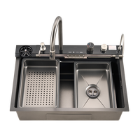 Robinet de cuisine en acier inoxydable 304 avec commande à touches de piano, affichage numérique de la température et support d'évier à jet de pluie