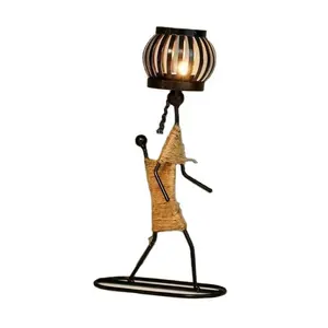 Fer forgé chanvre corde fille lanterne bougeoir art ornements en fer forgé artisanat lanternes maison décorative
