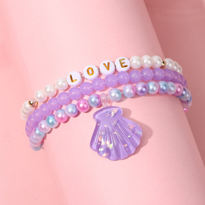 Kids Colorful Beaded <b>Bracelet</b> With Shell Snowflake Pendant Elastic Stretch <b>Bracelet</b> for Girls Party Favors Jewelry - Product Image 3