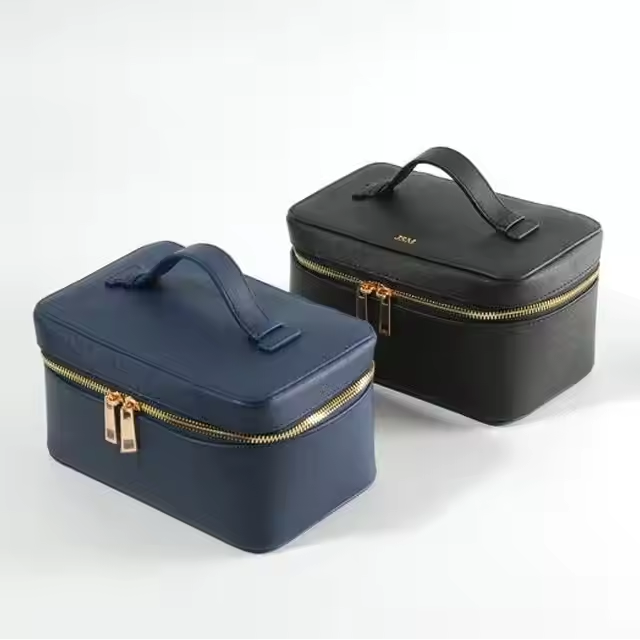 Large Functional Genuine Saffiano Leather Travel Carry Toiletry Bag Makeup Vanity Case