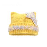 Bonnet en laine tricoté chaud d'hiver avec logo personnalisé, motif chat mignon, style Y2K Grunge, accessoires tendance, bonnets doux et amples pour femmes