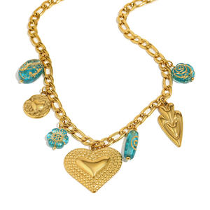 נישה אופנתית ואלגנטית ותליון נירוסטה גבוהה מצופה זהב 18k רטרו פולקה נקודה שרשרת לב לנשים - Product Image 4