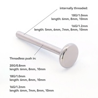 Piercing Titanio G23 Iris Ancre Piercing Fin Titane Labret Piercing 10Mm 8Mm 6Mm Poussoir Sans Fil Filetage Interne