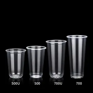 Custom Logo 350ml 500ml 700ml Disposable Thick Smoothie PP Clear Transparent Plastic Bubble Boba Milk Tea Cup With Lid
