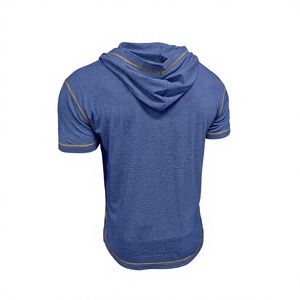 Men's Hooded Short Sleeve Custom Logo High Quality Skin-Friendly Casual T-Shirt Regular Fit Contrast Trim Regular Length Plain - Product Image 3