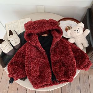 Giacca per bambini in <span class=keywords><strong>pile</strong></span> graziose giacche invernali per ragazze pelose con cappuccio piccolo cappotto spesso - Product Image 3