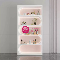Étagère de présentation lumineuse de luxe Yicheng Beauty pour salon de beauté, présentoir de cosmétiques, soins des ongles et de la peau, meuble de rangement pour magasin