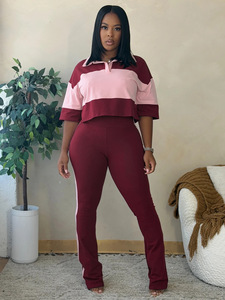 2026 <strong>Women's</strong> Autumn <strong>Clothing</strong> Color Block Polo T-shirt &amp; Flared Pants with Side Stripes <strong>for</strong> <strong>Women</strong> 2-Piece Set - Product Image 4
