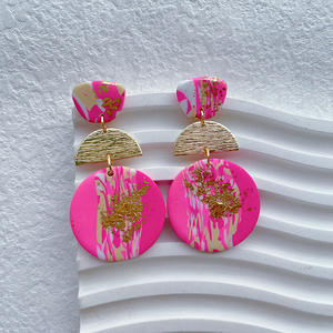 <span class=keywords><strong>Orecchini</strong></span> dipinti a forma di cerchio in <span class=keywords><strong>argilla</strong></span> <span class=keywords><strong>polimerica</strong></span> da donna con lamina d'oro - Product Image 2