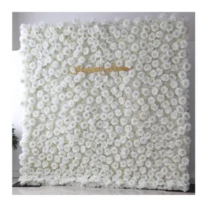 Summer Flower cheap rolled up custom 3D white rose flower wall backdrop