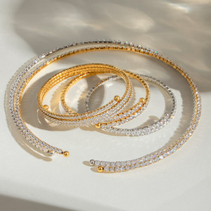 Bracelet en acier inoxydable avec zircon blanc, plaqué or 18 carats, serti en canal, bijoux unisexes pour tous les jours - Product Image 2