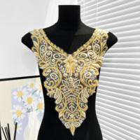 Applique de col en tulle brodé de perles dorées pour la décoration de vêtements, garniture de col de luxe pour Abaya, robe musulmane