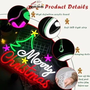 Letrero Luminoso de Neón de Feliz Navidad, Árbol de Navidad Atenuable, Letrero Luminoso LED Vibrante para Decoración de Paredes, Ventanas, Cuartos de Hombre, Dormitorios, Bodas - Product Image 3