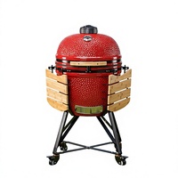 Barbecue Kamado en céramique de 23 pouces avec roues, étagères latérales pliables, finition émaillée texturée