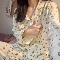 Automne hiver à manches longues carrousel pyjamas femmes maison porter ensemble officiel bulle Floral nouveau style japonais Internet célébrité