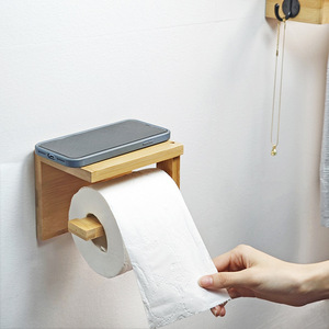 Bamboo Toilet <b>Paper</b> Holder Wall Mount Natural Wood <b>Color</b> Minimalist Design For Bathroom Kitchen Use - Product Image 4