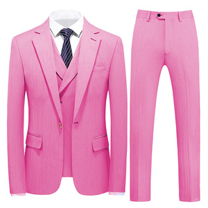 Costumes 3 pièces pour hommes à la mode personnalisés pour banquet <span class=keywords><strong>de</strong></span> mariage pour hommes, ensemble blazer à col cranté <span class=keywords><strong>de</strong></span> couleur unie, ensemble pantalon et <span class=keywords><strong>gilet</strong></span> - Product Image 2