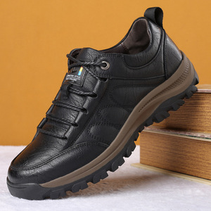 Chaussures en cuir à semelle épaisse pour hommes, noires et marron, à lacets, décontractées, pour le travail, à semelle robuste, pour l'extérieur - Product Image 1