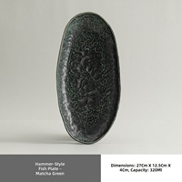 ESTICK Plat à poisson ovale en porcelaine émaillée, style rétro de luxe léger, avec logo personnalisé, finition martelée, compatible micro-ondes, pour la restauration en gros