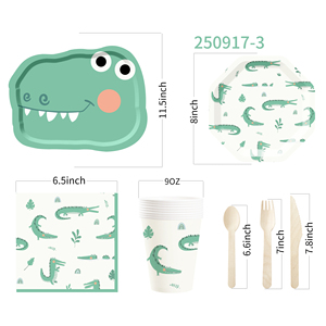 Decoraciones para Fiesta de Cumpleaños de Dinosaurios DAMAI, Platos y Servilletas Verdes de Dinosaurios, Decoraciones para Fiesta, Juego de Vajilla Desechable de Dinosaurios - Product Image 6