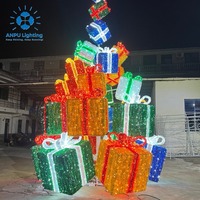 Boîte-cadeau en tinsel coloré empilable Anpu avec motif lumineux LED pour la décoration de la place de Noël